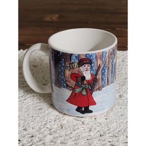 Vintage Grant Howard Christmas Mug old world Santa in woods 1990